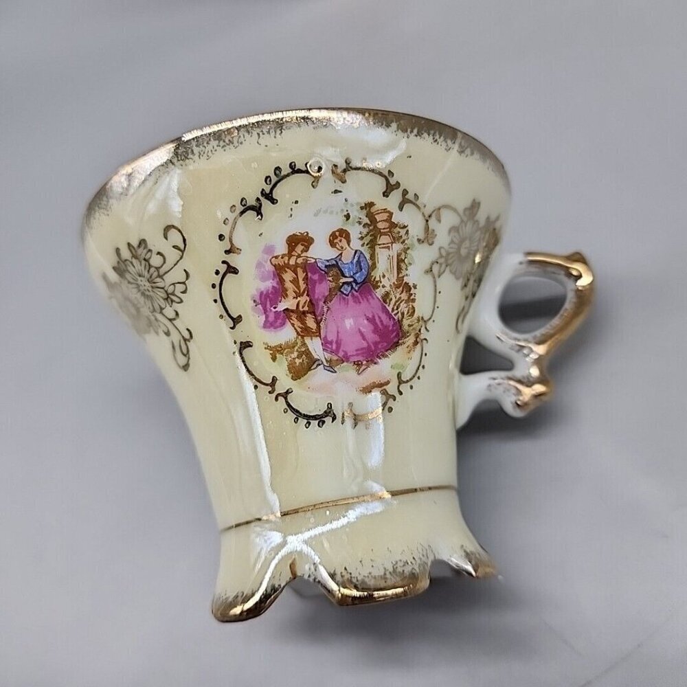 Vintage Enesco Tea Cup & Saucer Set Iridescent Gold Edge Victorian Women - Picture 2 of 8